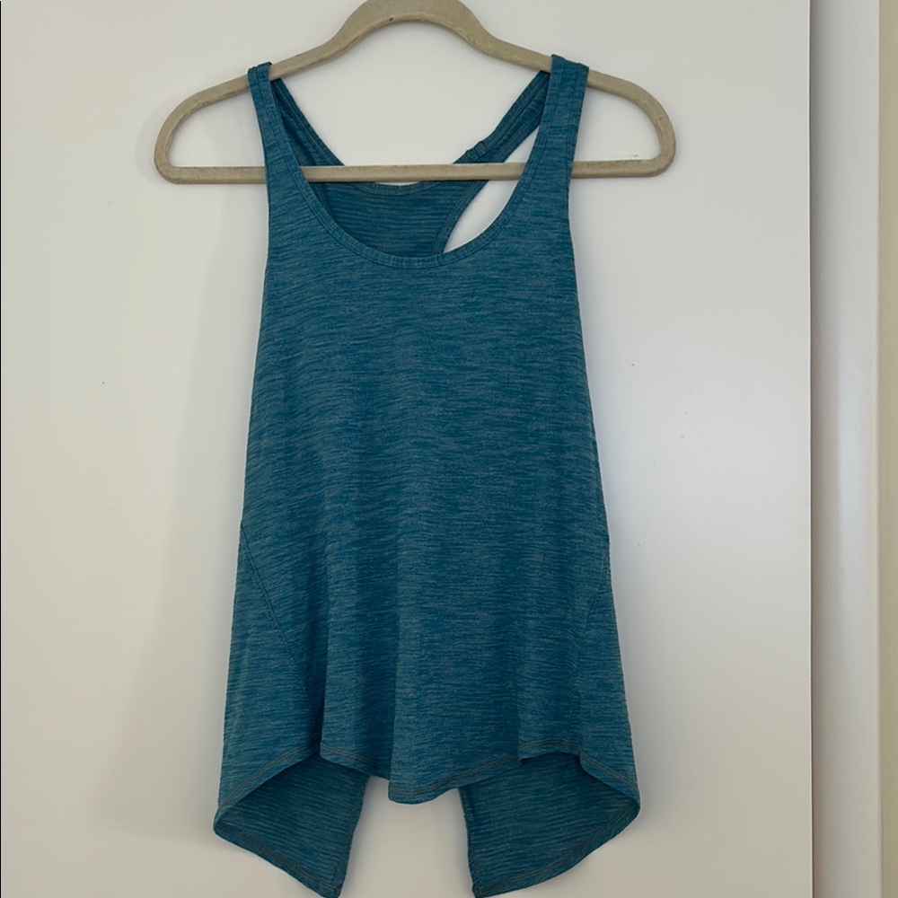 Lululemon Heather Blue High-Low Tank Top with Ruched Detail on Back